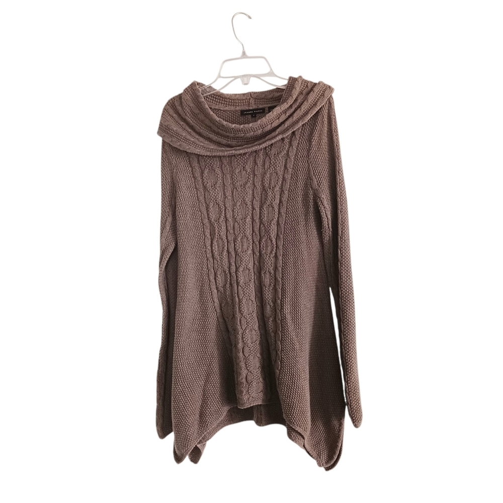 100% Cotton JEANNE PIERRE Knit Taupe Cowl Neck Tunic Sweater Sz Small